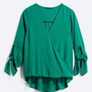 Allan Surplice Tie Sleeve High Low Blouse